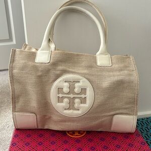 Tory Burch Ella canvas small tote- pre-loved- ivory color- good condition